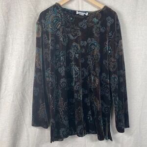 Leslie Fay Womens Y2K Velvet Whimsigoth Top Size 2X Forest Fairy Grunge Brown